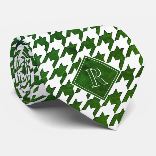 Monogram Houndstooth Pattern White & Green Wood ネクタイ (ロール)