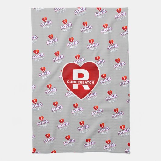 MONOGRAM I  LOVE SOCA on GREY キッチンタオル (縦)