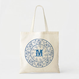 Monogram Indigo Blue Floral Border Tote Bag トートバッグ
