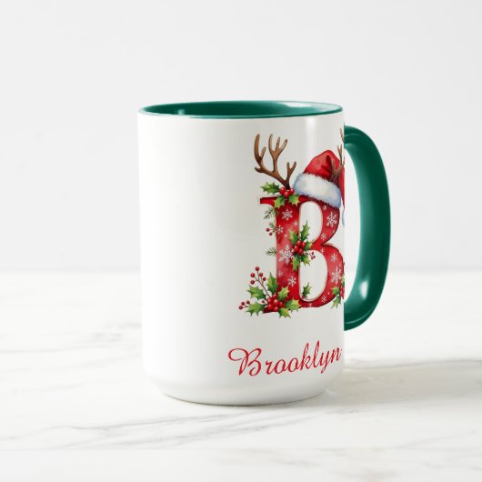Monogram initial B Santa merry Christmas  マグカップ (正面右)