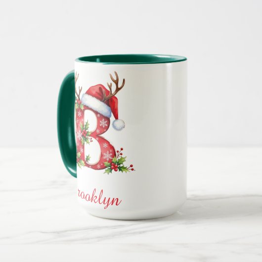 Monogram initial B Santa merry Christmas マグカップ (正面左)