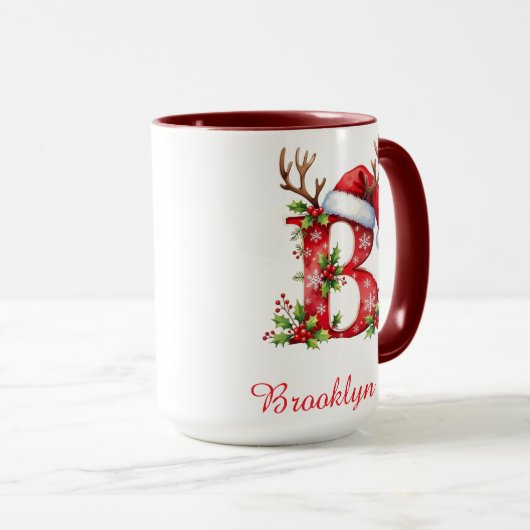 Monogram initial B Santa merry Christmas  マグカップ (正面右)