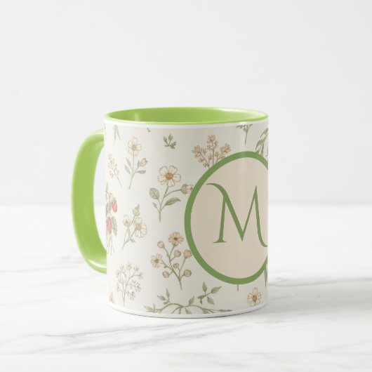 Monogram Initial Boho Willow & Strawberries Gift マグカップ (正面左)