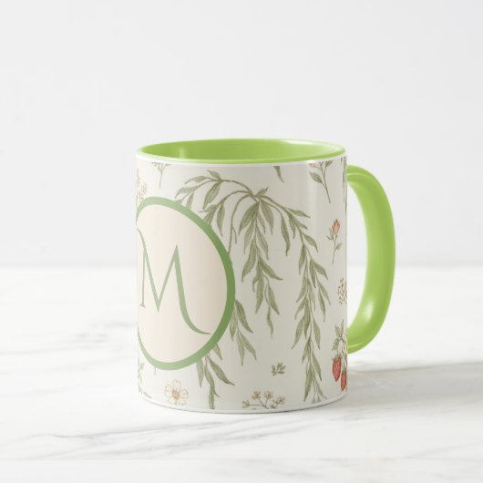Monogram Initial Boho Willow & Strawberries Gift マグカップ (正面右)