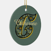 Monogram Initial C Daisies Floral Personalized  セラミックオーナメント (右)