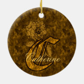 Monogram Initial C Elegant Gold Peony Personalized セラミックオーナメント (裏面)