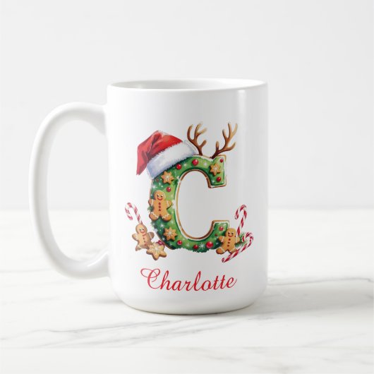 Monogram initial c ginger men merry Christmas コーヒーマグカップ (左)
