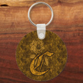 Monogram Initial C Gold Peony Flower キーホルダー (正面)