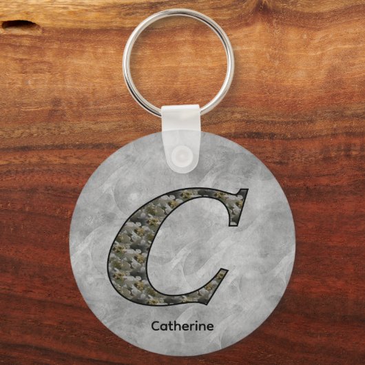 Monogram Initial C Hydrangea Flowers Personalized キーホルダー (裏面)