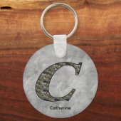 Monogram Initial C Hydrangea Flowers Personalized キーホルダー (正面)