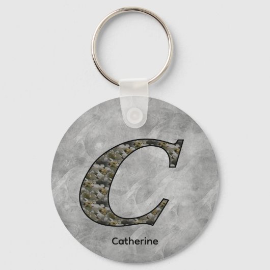 Monogram Initial C Hydrangea Flowers Personalized キーホルダー (裏面)