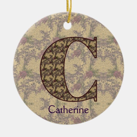 Monogram Initial C Vintage Floral Personalized セラミックオーナメント (正面)