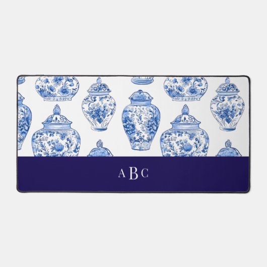 Monogram Initial Chinoiserie Floral China  デスクマット (正面)