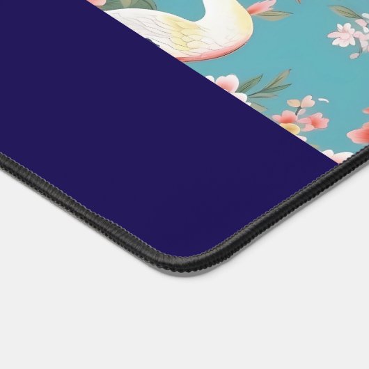 Monogram Initial Chinoiserie Floral Egret  デスクマット (コーナー)