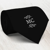 Monogram Initial Crest Botanical Leaf Black ネクタイ