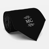 Monogram Initial Crest Botanical Leaf Black ネクタイ (ロール)