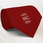 Monogram Initial Crest Botanical Leaf Burgundy Red ネクタイ