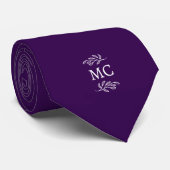 Monogram Initial Crest Botanical Leaf Dark Purple ネクタイ (ロール)
