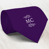 Monogram Initial Crest Botanical Leaf Dark Purple ネクタイ