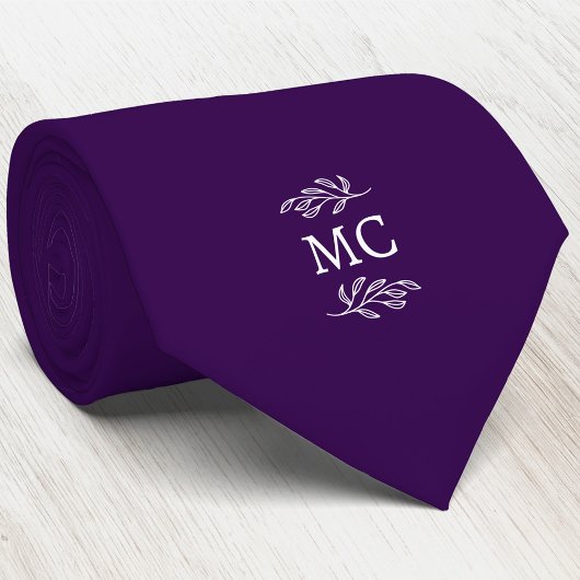 Monogram Initial Crest Botanical Leaf Dark Purple ネクタイ