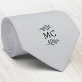 Monogram Initial Crest Botanical Leaf Silver Gray ネクタイ