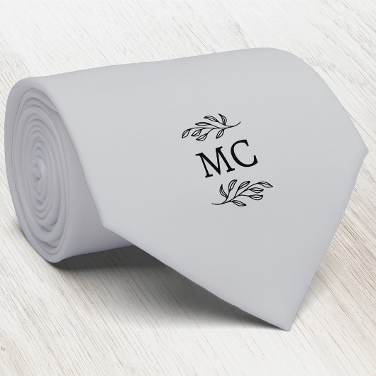 Monogram Initial Crest Botanical Leaf Silver Gray ネクタイ