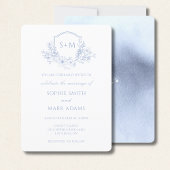 Monogram Initial Crest Dusty Blue Floral Wedding 招待状