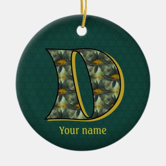 Monogram Initial D Daisies Flower Art Personalized セラミックオーナメント (正面)