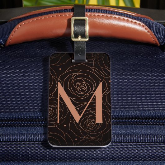 Monogram Initial Dark Floral Golden Salmon ラゲッジタグ (正面インサイチュ2)