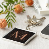 Monogram Initial Dark Floral Rose Golden Orange キーホルダー (側面)