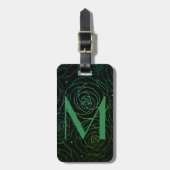 Monogram Initial Dark Floral Rose Green Blue ラゲッジタグ (正面縦)