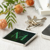 Monogram Initial Dark Floral Rose Green Gradiant キーホルダー (側面)