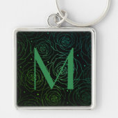 Monogram Initial Dark Floral Rose Green Gradiant キーホルダー (正面)