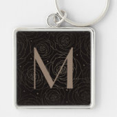 Monogram Initial Dark Floral Rose Timeless Neutral キーホルダー (正面)
