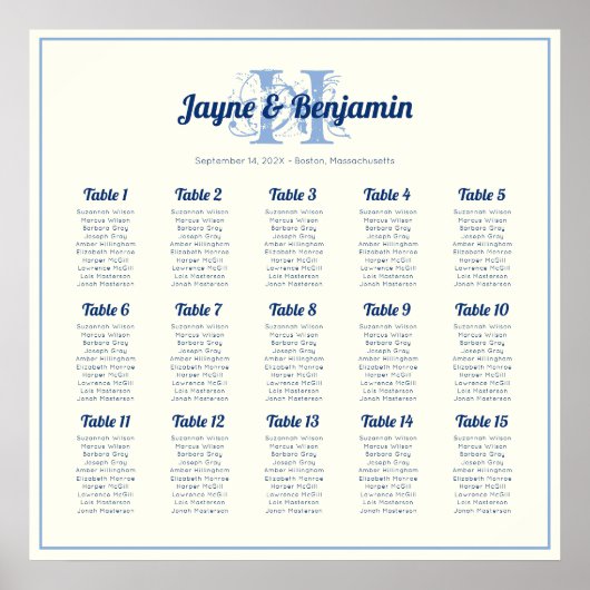 Monogram Initial Ecru Wedding Seating chart poster ポスター (正面)