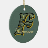 Monogram Initial F Daisies Floral Personalized  セラミックオーナメント (右)