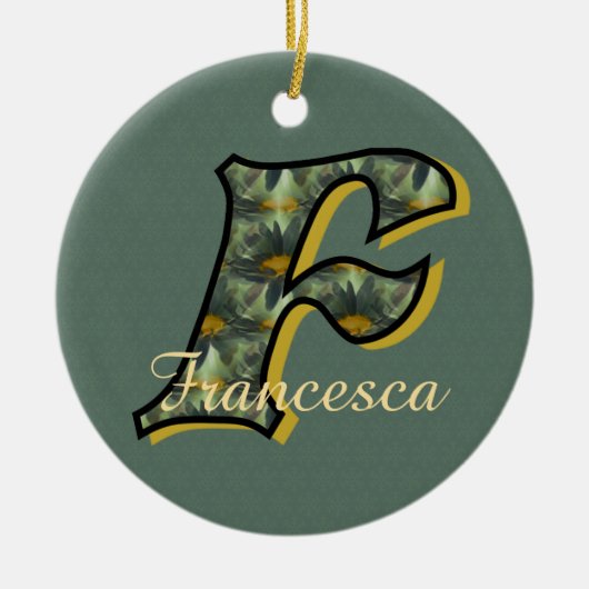 Monogram Initial F Daisies Floral Personalized  セラミックオーナメント (正面)