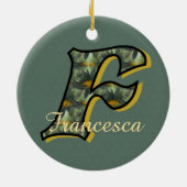 Monogram Initial F Daisies Floral Personalized  セラミックオーナメント (裏面)