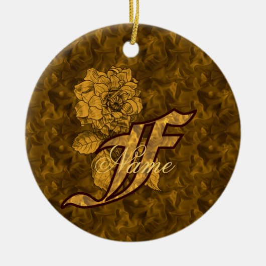 Monogram Initial F Elegant Gold Peony Personalized セラミックオーナメント (正面)
