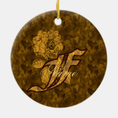 Monogram Initial F Elegant Gold Peony Personalized セラミックオーナメント (裏面)