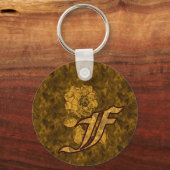 Monogram Initial F Gold Peony Flower  キーホルダー (裏面)