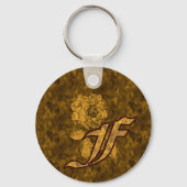 Monogram Initial F Gold Peony Flower  キーホルダー (裏面)