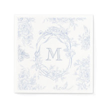 Monogram Initial Floral Blue Toile Wedding Bridal