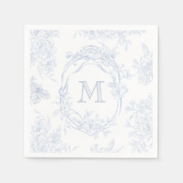 Monogram Initial Floral Blue Toile Wedding Bridal スタンダードカクテルナプキン