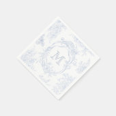 Monogram Initial Floral Blue Toile Wedding Bridal スタンダードカクテルナプキン (角)
