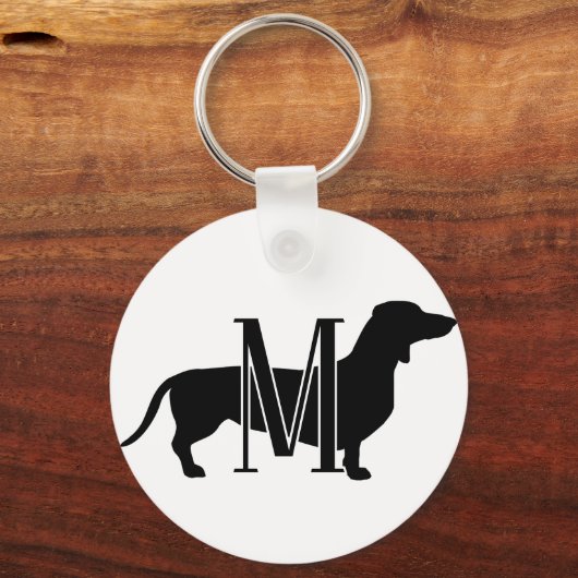 Monogram Initial I Love Dachshunds Silhouette キーホルダー (正面)