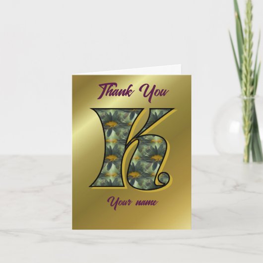 Monogram Initial K Daisies Art Personalized サンキューカード (正面)