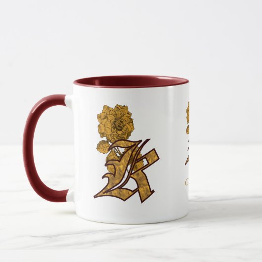 Monogram Initial K Elegant Gold Peony Personalized マグカップ (左)