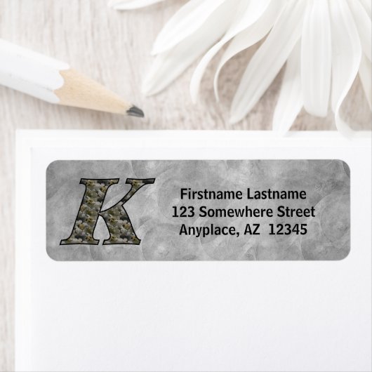 Monogram Initial K Hydrangea Return Address  ラベル (インサイチュ)
