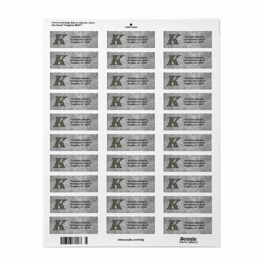 Monogram Initial K Hydrangea Return Address  ラベル (フルシート)
